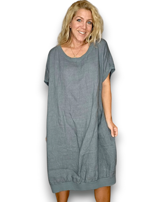 Grey Plain Elastic Hem Dress