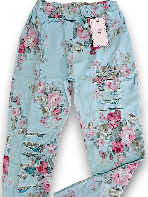 Light Turquoise High Tea Ripped Pants