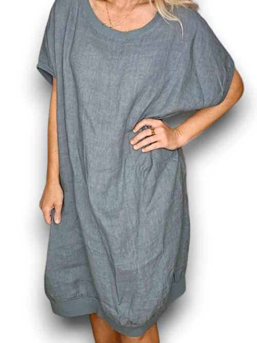 Grey Plain Elastic Hem Dress