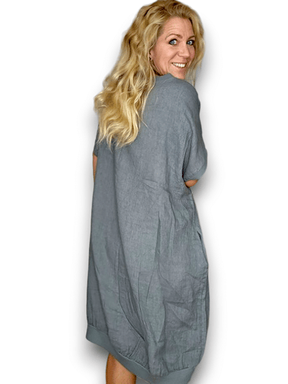 Grey Plain Elastic Hem Dress