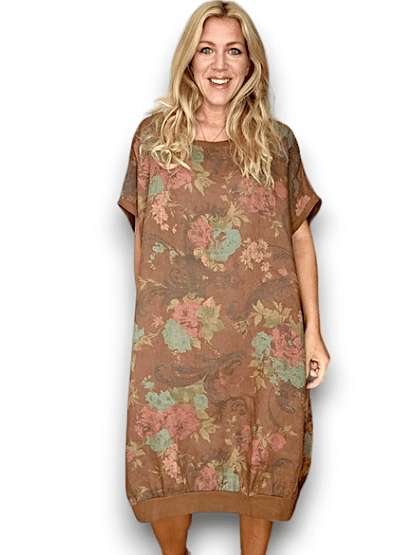 Coffee Twirl Elastic Hem Dress