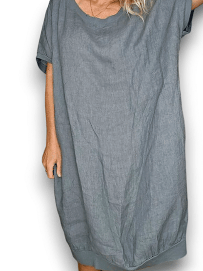 Grey Plain Elastic Hem Dress