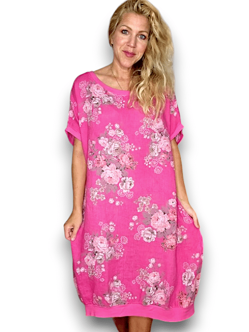 Hot Pink High Tea Elastic Hem Dress