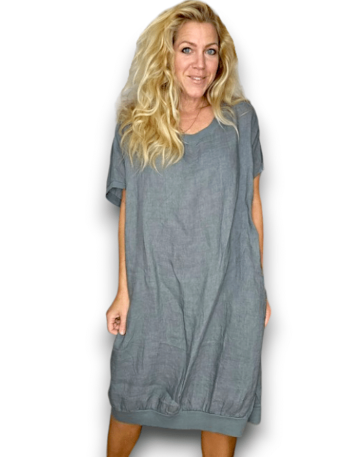 Grey Plain Elastic Hem Dress