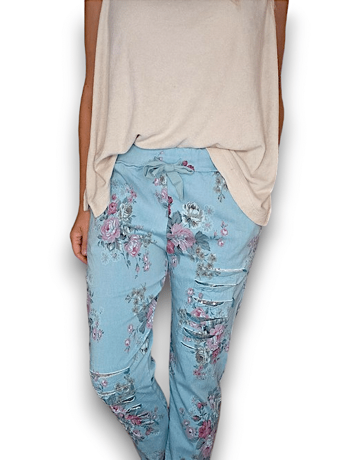 Light Turquoise High Tea Ripped Pants