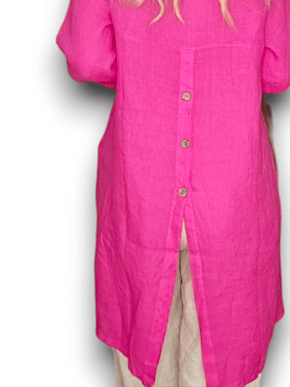 Hot Pink Plain Button Split Dovetail Top