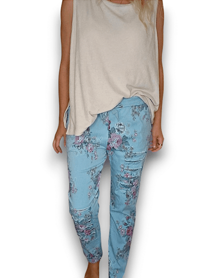 Light Turquoise High Tea Ripped Pants