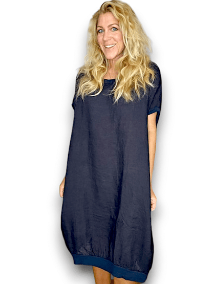 Navy Plain Elastic Hem Dress