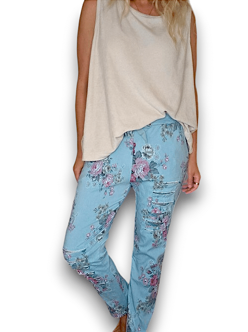 Light Turquoise High Tea Ripped Pants