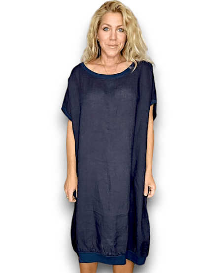 Navy Plain Elastic Hem Dress