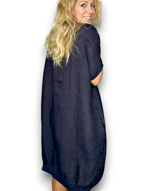 Navy Plain Elastic Hem Dress