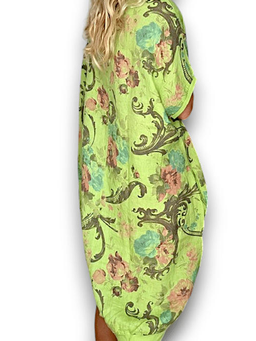 Bright Lime Twirl Elastic Hem Dress