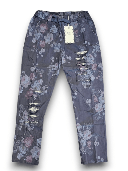 Navy High Tea Ripped Pants