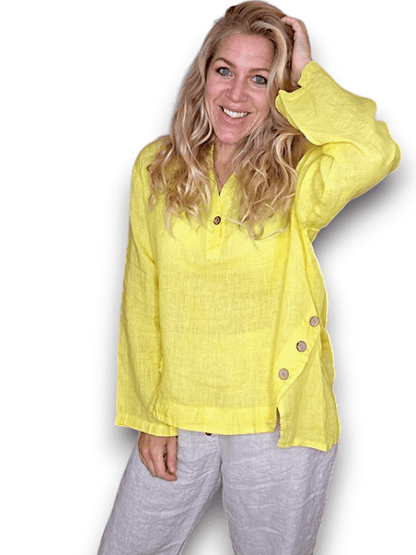 Bright Yellow Plain Multi Button Long SL Top