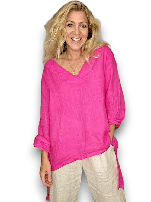 Hot Pink Plain Button Split Dovetail Top