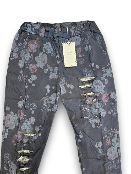 Navy High Tea Ripped Pants