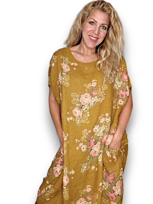 Mustard High Tea Elastic Hem Dress