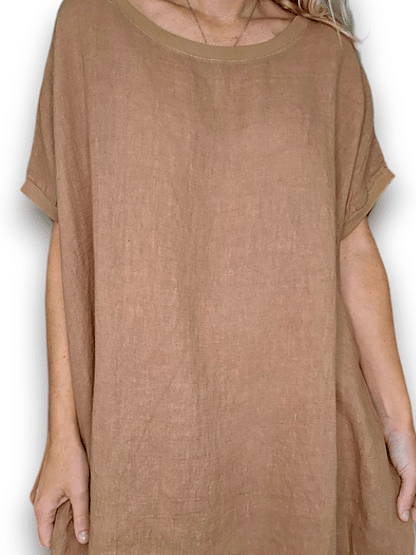 Light Coffee Plain Elastic Hem Dress