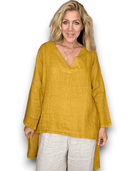 Mustard Plain Button Split Dovetail Top