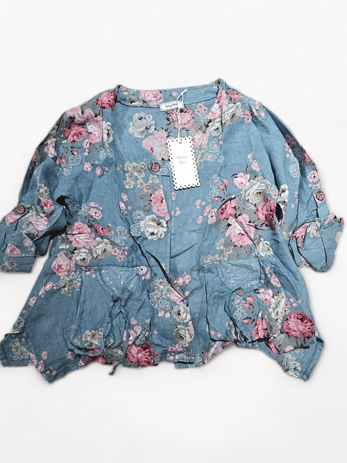 Jeans Blue High Tea Sequin Pkt Linen Jkt