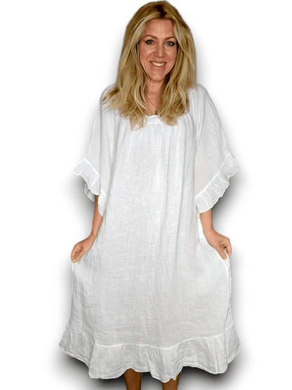 White Nordic Frill Linen Dress