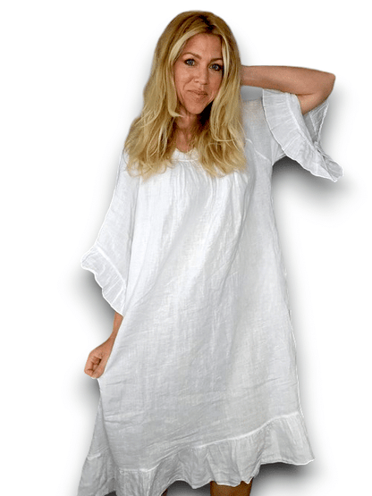 White Nordic Frill Linen Dress