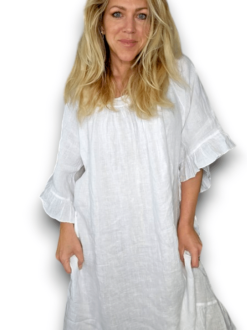 White Nordic Frill Linen Dress