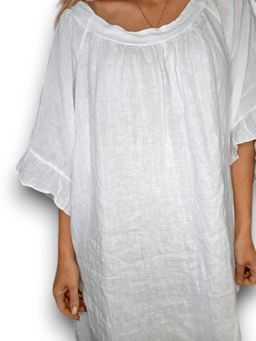 White Nordic Frill Linen Dress