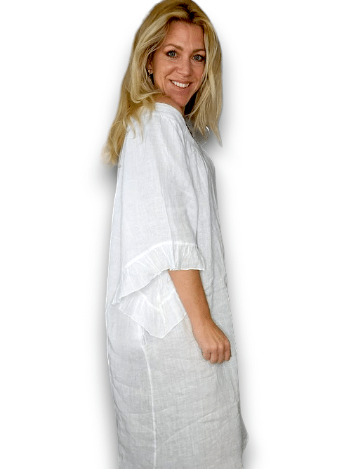 White Nordic Frill Linen Dress