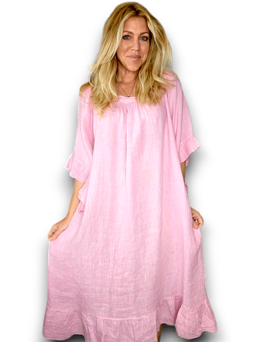 Pale Pink Nordic Frill Linen Dress