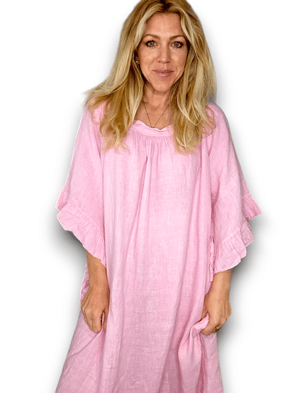 Pale Pink Nordic Frill Linen Dress