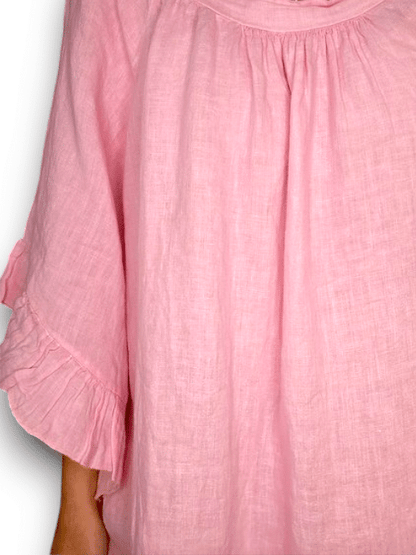 Pale Pink Nordic Frill Linen Dress