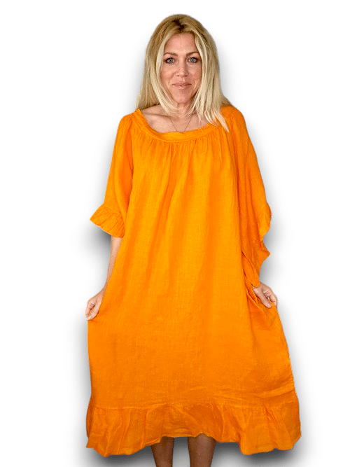 Orange Nordic Frill Linen Dress