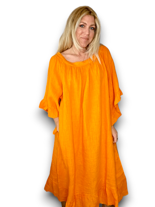 Orange Nordic Frill Linen Dress