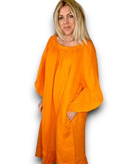 Orange Nordic Frill Linen Dress