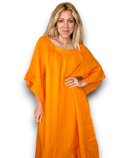 Orange Nordic Frill Linen Dress