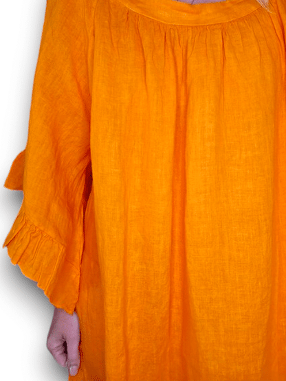 Orange Nordic Frill Linen Dress