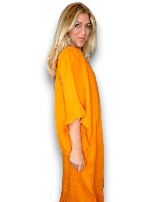 Orange Nordic Frill Linen Dress