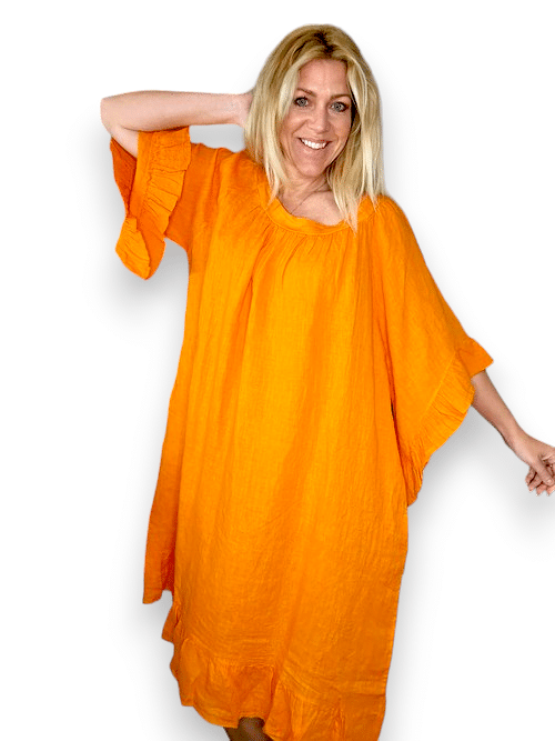 Orange Nordic Frill Linen Dress