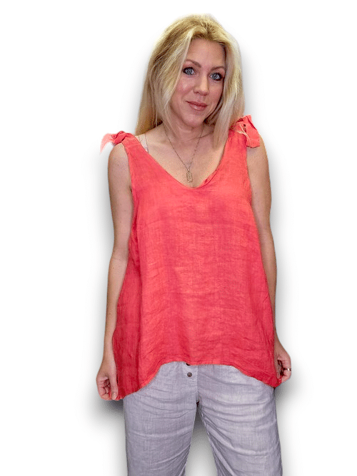 Coral Bow Singlet linen Top