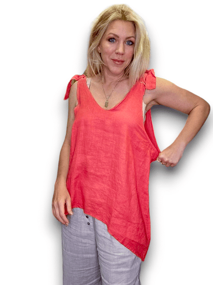 Coral Bow Singlet linen Top