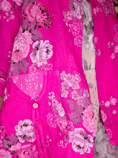 Hot Pink High Tea Sequin Pkt Linen Jkt