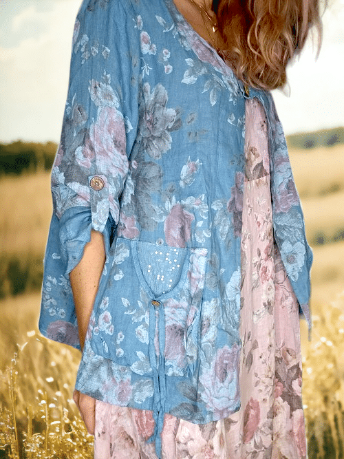 Jeans Blue Scarlett Rose Sequin Pkt Linen Jkt