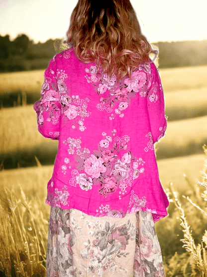 Hot Pink High Tea Sequin Pkt Linen Jkt