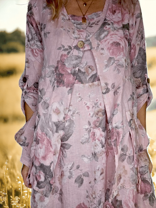 Pink Scarlett Rose Sequin Pkt Linen Jkt