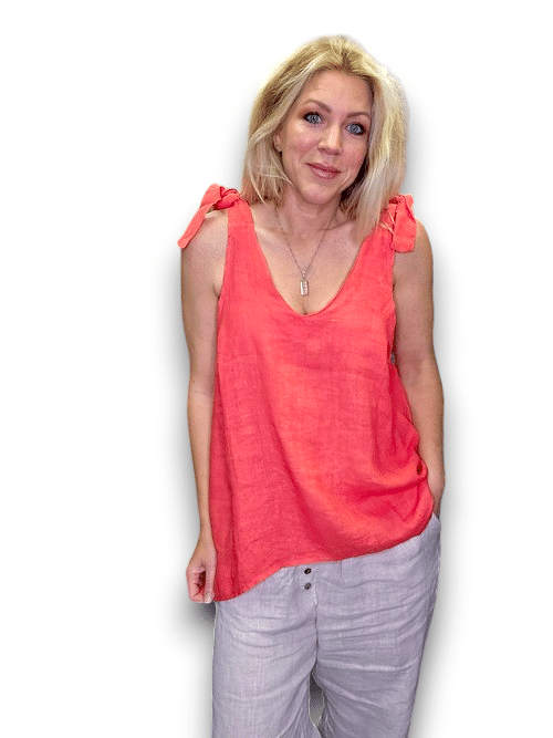 Coral Bow Singlet linen Top