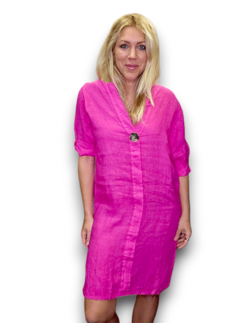 Hot Pink Brass Button Dress Tunic