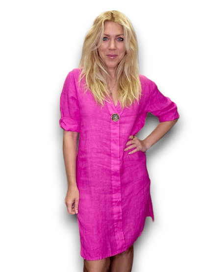 Hot Pink Brass Button Dress Tunic