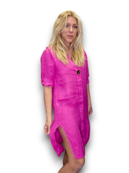 Hot Pink Brass Button Dress Tunic