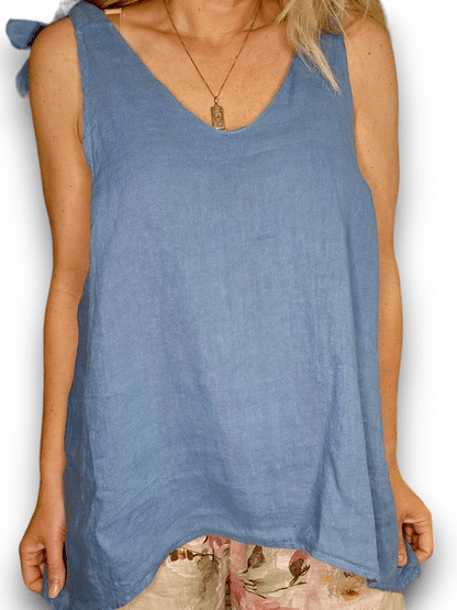 Petrol Bow Singlet linen Top